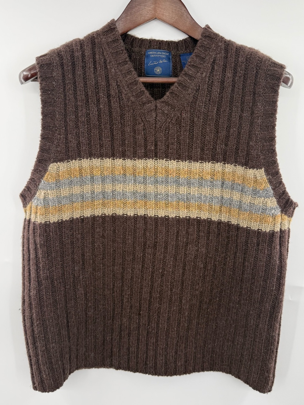 Vintage 90s American Eagle Limited Edition Wool Silk Sweater Vest Brown Small